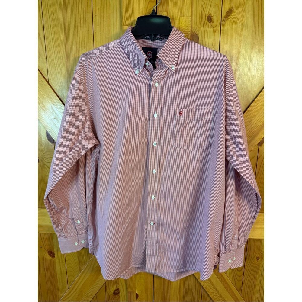 Victorinox Men’s Red White Checkered Long Sleeve Button Up Shirt Size Large (678